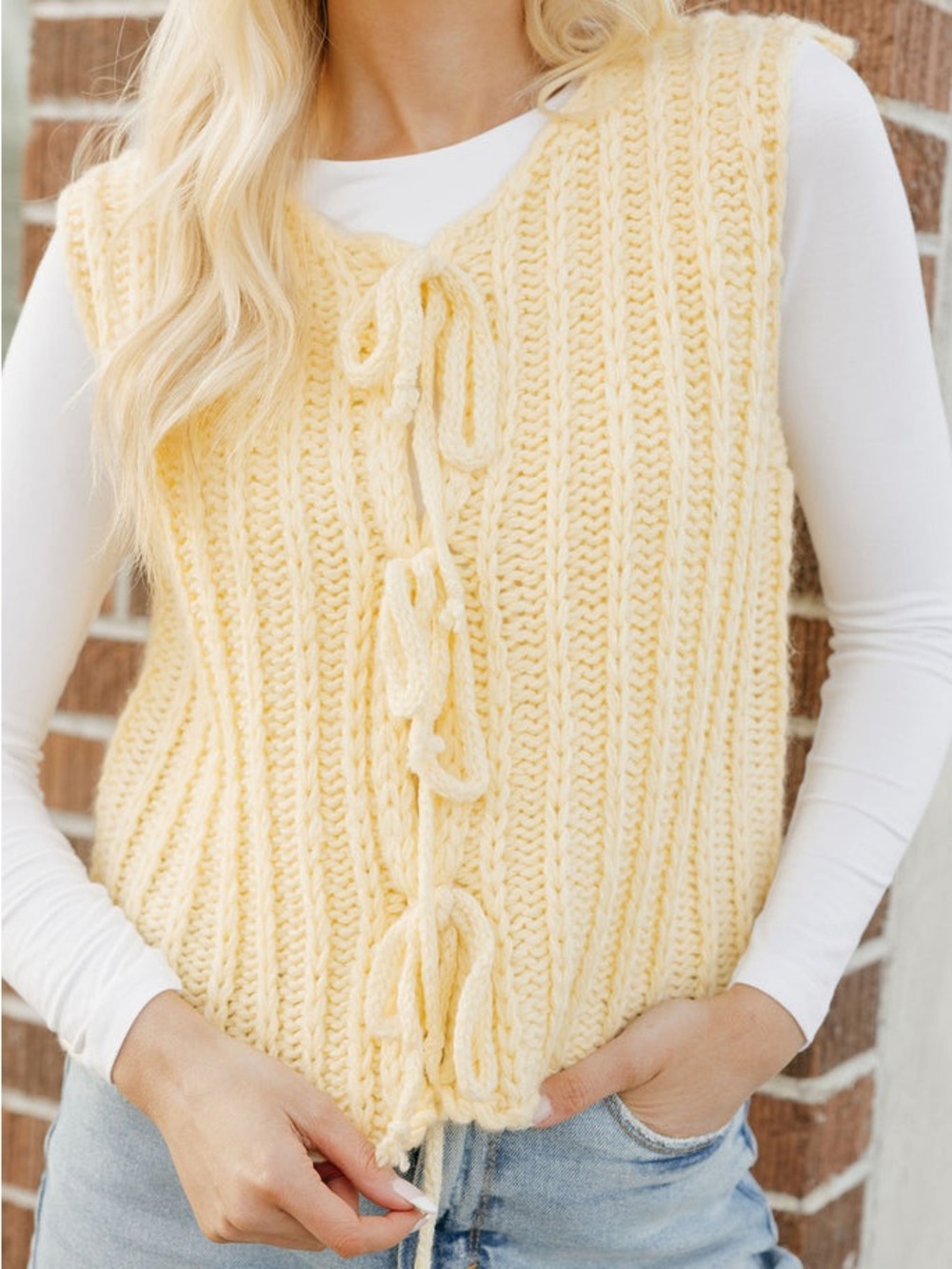 Asos Knit Tie-Front Sweater in Pale Yellow